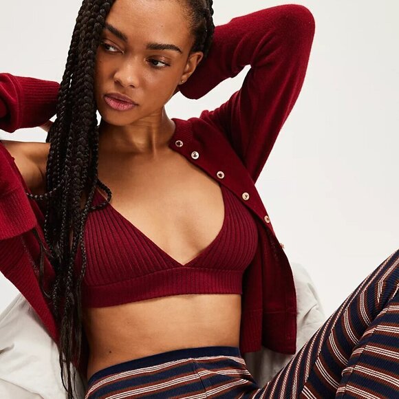 NWT Free People Intimately Plunge Red Sweater Knit Bralette - Picture 4 of 5